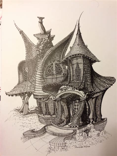 Shawn Fishers Whimsical Drawing Of A Cottage Drawings Architecture