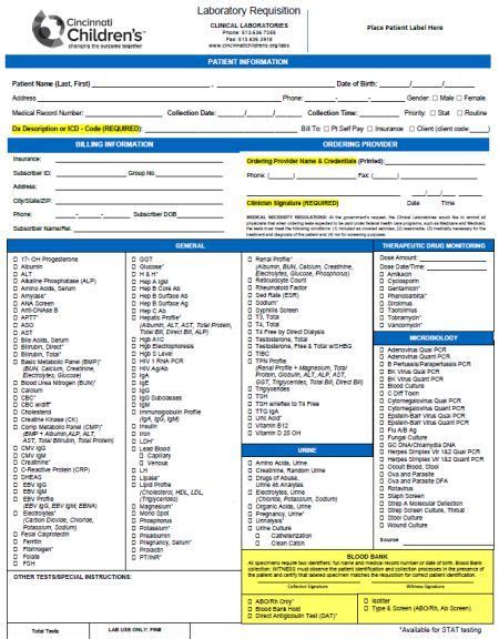 Lab Order Requisition Form