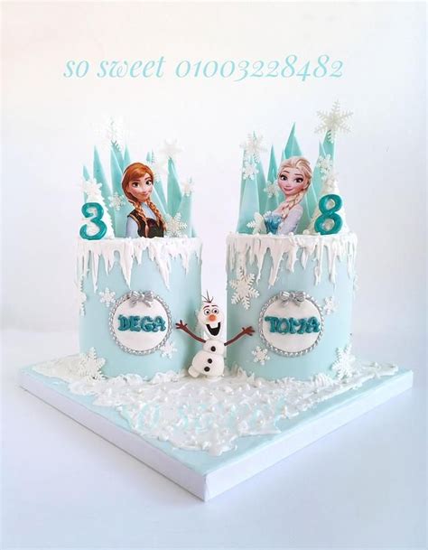 Two Frozen Princess Birthday Cakes Are On Display