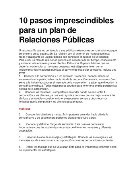 10 Pasos Imprescindibles Para Un Plan De Relaciones Públicas 10 Pasos