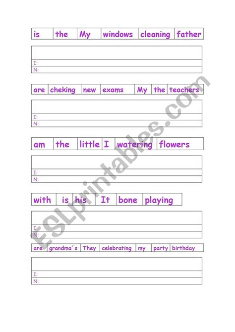 Unscramble Sentences Present Continuous Esl Worksheet By Teresahmariah