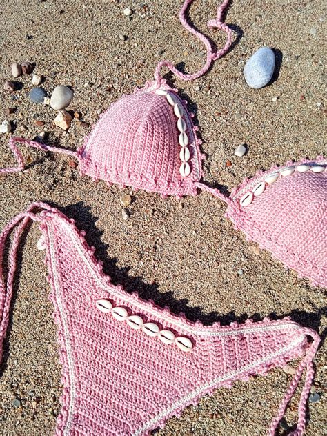 Crochet Bikini Set DUST PINK Seashells Bikini Etsy