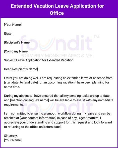 Leave Application For Vacation In Office Format Samples