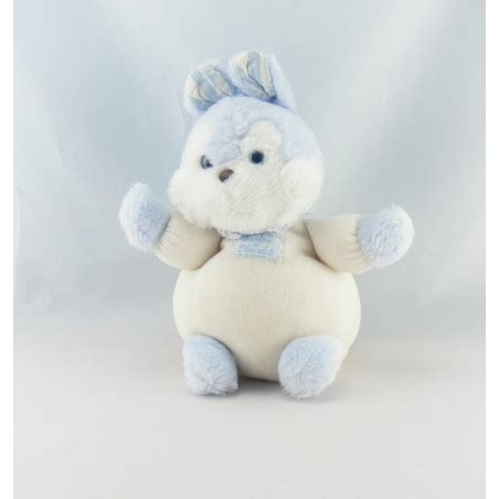 Doudou Lapin Boule Blanc Ray Bleu Tartine Et Chocolat