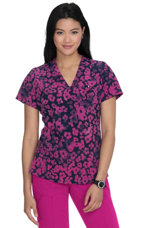 1083pr Koi Next Gen Power Up V Neck Print Scrub Top Tonal Cheetah