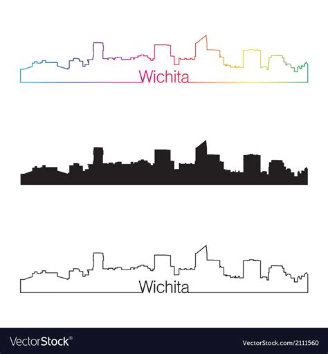 Wichita Skyline Linear Style With Rainbow Vector Image