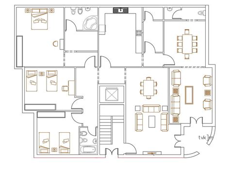 AutoCAD House Furniture Layout Plan CAD Drawing - Cadbull