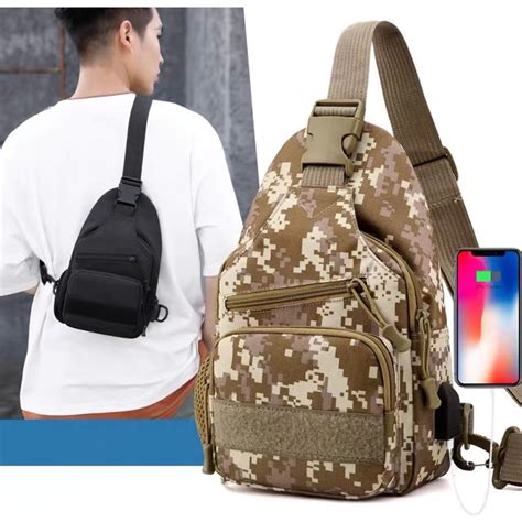 Mochila Pochete Masculino T Tica Militar Camuflada Transversal Lona