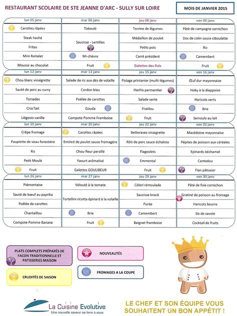 Menu Janvier Ecole Jeanne D Arc De Sully Sur LoireEcole Jeanne D Arc