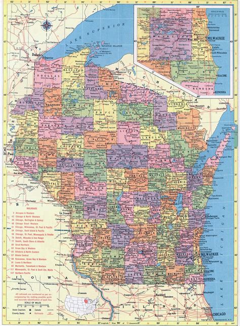 Wisconsin Map Instant Download Printable Map, Vintage Map, Home Decor ...