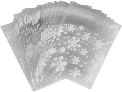 Christmas Sweet Cellophane Bags Clear Snowflake Self Adhesive Cookie