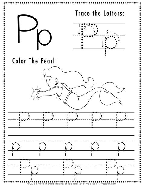 Free Letter P Tracing Worksheet Printable Mermaid Themed Sly Spoon