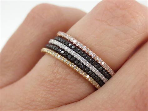 Set Of 5 Micro Pave Diamond Stacking Eternity Bands In 18k Gold