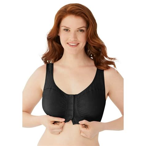 Comfort Choice Womens Plus Size Wireless Cotton Snap Front Bra