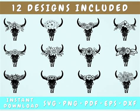 Art Collectibles Bull Skull Svg Bundle Cow Skull Svg Png Files