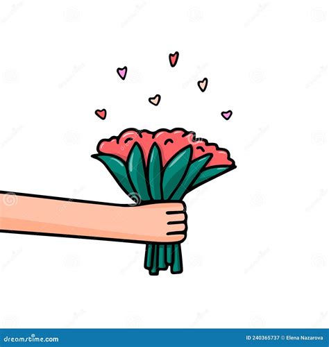 Hand Holding Flower Bouquet Vector Illustration Floral Romantic T Flowers Delivery Service