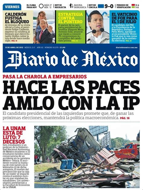 Periódico Diario De México México Periódicos De México Edición De Viernes 13 De Abril De