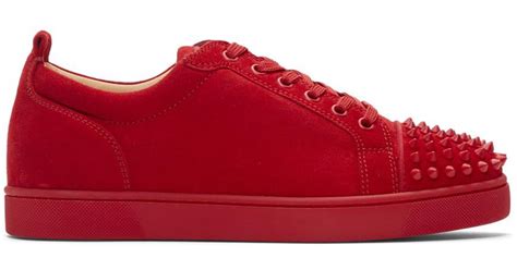 Christian Louboutin Red Suede Louis Junior Spikes Sneakers For Men Lyst