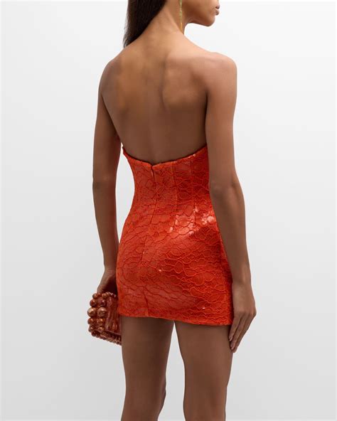 Laquan Smith Strapless Embellished Lace Mini Dress With Boning Detail