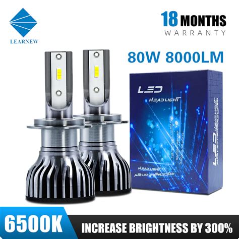 Learnew H7 80w 8000lm Car H7 Led Headlight 6000k Auto Led Head Led H4 Lights