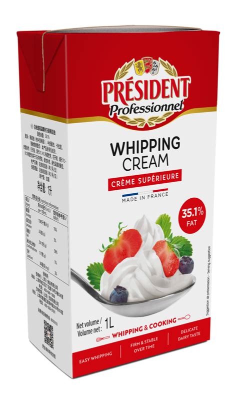 President Whipping Cream UHT 35 1 Fat 1L Sold Per Pack HORECA