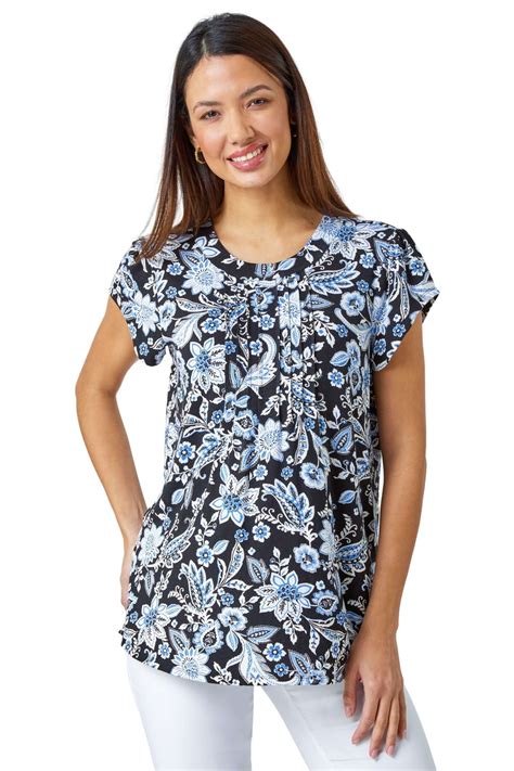 Roman Black Floral Print Pleat Detail Blouse Matalan