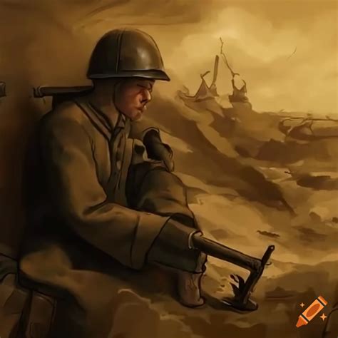 Drawing Of A Soldier In The Trenches During Ww1