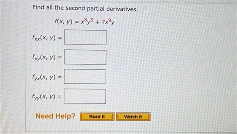 Solved Find All The Second Partial Derivatives Fx Y