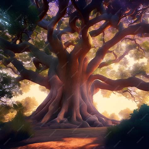 Premium Ai Image Giant Fantasy Tree In The Forest