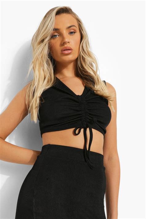 Ribbed Ruched Crop Top Boohoo