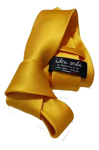 Corbata Italiana Dorado Oro Hombre Moda Lisa Marca Idea Seda Meses