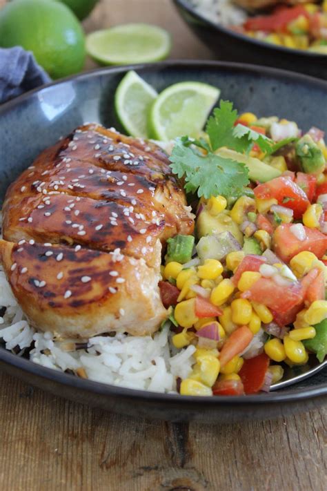 Honig Limetten Hähnchen mit Mais Avocado Salsa Rezept Gesunde