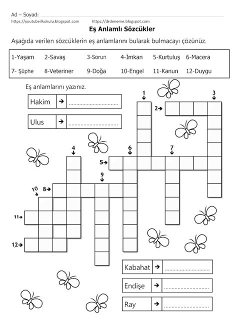 3 SINIF TÜRKÇE CEVAPLI EŞ ANLAMLI ANLAMDAŞ SÖZCÜKLER BULMACASI 3