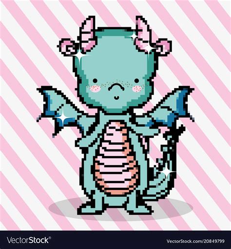 Pixel art cute dragon Royalty Free Vector Image