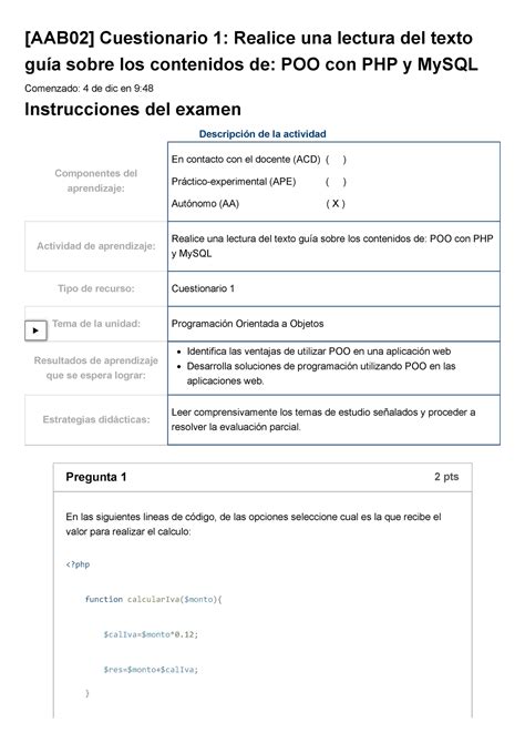 Examen Aab Cuestionario Realice Una Lectura Del Texto Gu A Sobre