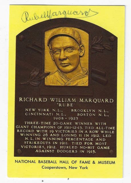 Autographed Rube Marquard Hall Of Fame Gold Plaque Main Line Autographs