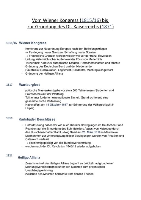 Zusammenfassung Vom Wiener Kongress Bis Zur