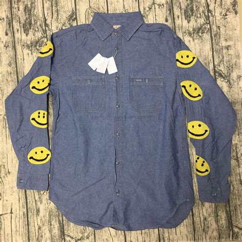 Kapital Kapital Kountry Smiley Embroidery Long Sleeve Shirt M Blue