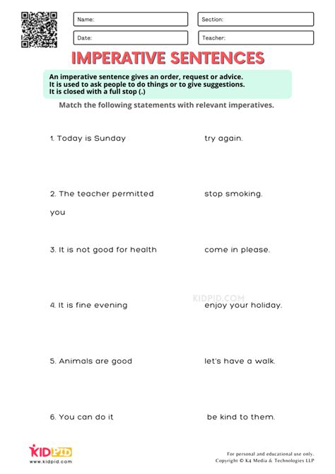 Imperative Sentence Free Printable Worksheets for Grade 1 - Kidpid