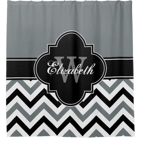 Charcoal Wht Black Lg Chevron 1icbr Name Monogram Shower Curtain