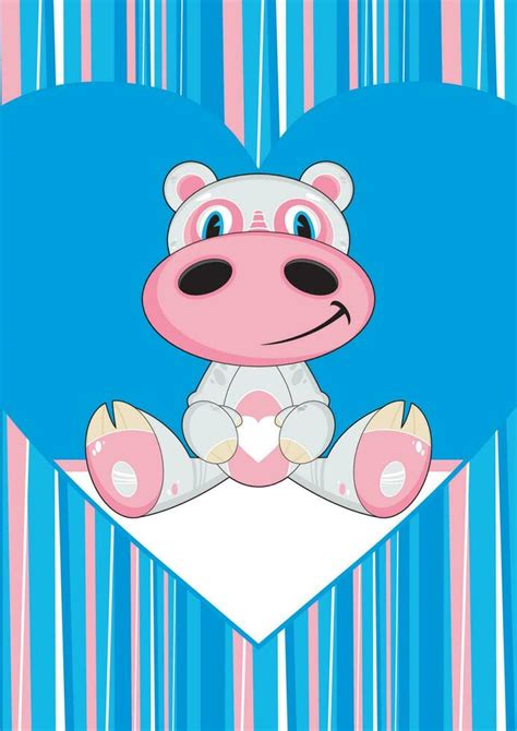 Cute Cartoon Valentine Hippo on Striped Blue Background Illustration 23342692 Vector Art at Vecteezy