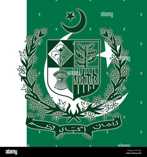 Pakistan Official Coat Of Arms On The National Flag Stock Vector Image And Art Alamy