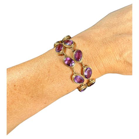 Antique 9ct Gold Edwardian Faceted Amethyst Bracelet For Sale At 1stdibs