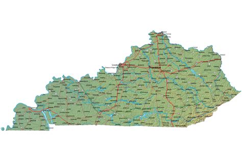 Detailed Kentucky Map - KY Terrain Map