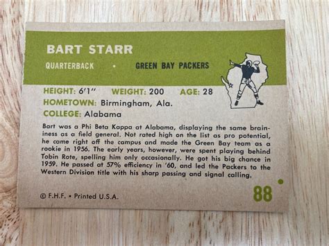 Fleer Football Trading Card Bart Starr Green Bay Packers