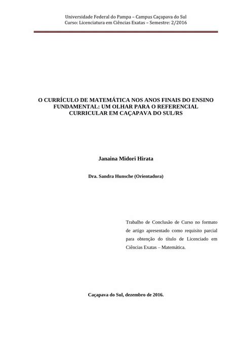 PDF O CURRÍCULO DE MATEMÁTICA NOS ANOS FINAIS DO cursos unipampa edu