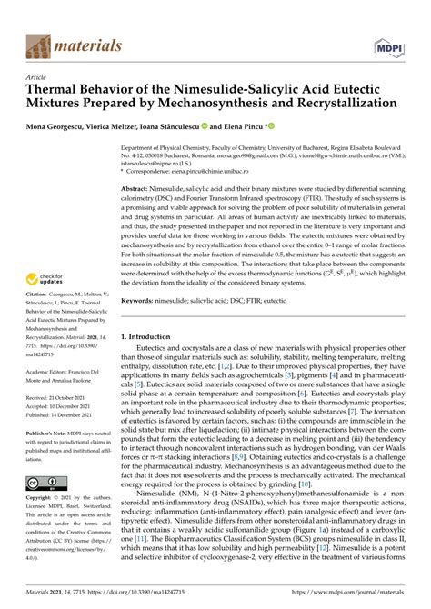 Pdf Thermal Behavior Of The Nimesulide Salicylic Acid Eutectic