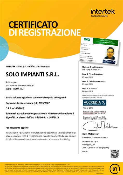 Certificazioni Solo Impianti S R L