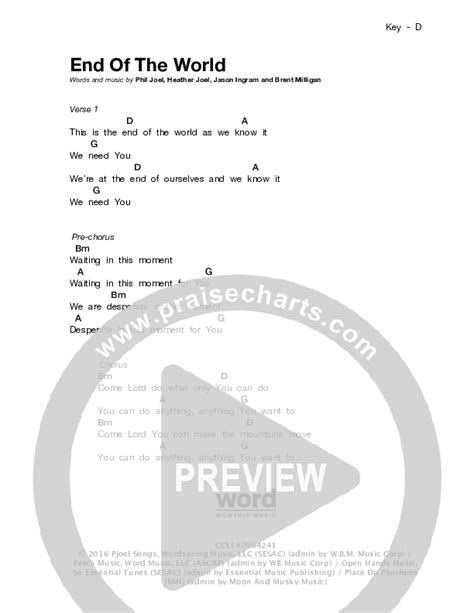 End Of The World Chords Pdf Zealand Praisecharts