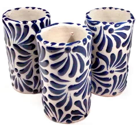 Vasos Tequileros De Talavera Barroca Poblana Ml Azul